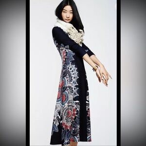 MAEVE Anthropologie Sweater Dress EIRA Boho Midi Scoop Navy Blue Size Small